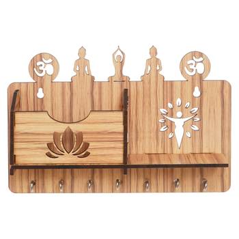 eCraftIndia Yoga Theme Multiutility 7 Hooks Wooden KeyHolder 6
