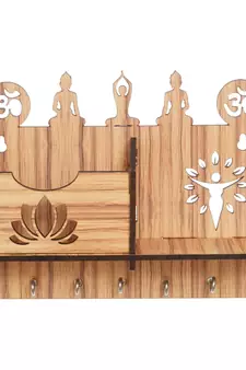 eCraftIndia Yoga Theme Multiutility 7 Hooks Wooden KeyHolder