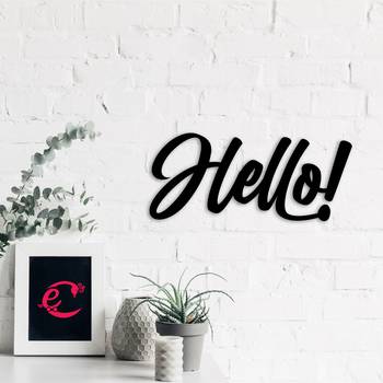 eCraftIndia "HELLO!" Black Engineered Wood Wall Art Cutout, Ready to Hang Home Decor 4