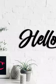 eCraftIndia "HELLO!" Black Engineered Wood Wall Art Cutout, Ready to Hang Home Decor