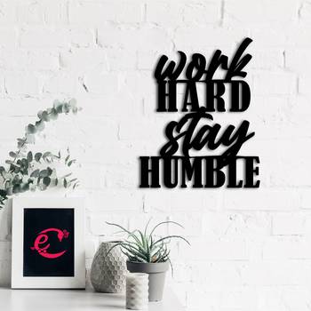 eCraftIndia "Work Hard Stay Humble" Black Engineered Wood Wall Art Cutout, Ready to Hang Home Decor 4
