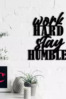 eCraftIndia "Work Hard Stay Humble" Black Engineered Wood Wall Art Cutout, Ready to Hang Home Decor
