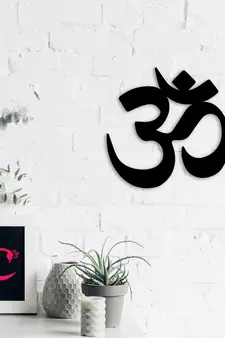 eCraftIndia "Om" Black Engineered Wood Wall Art Cutout, Ready to Hang Home Decor