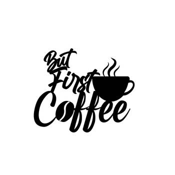 eCraftIndia "But First Coffee" With Mugblack Engineered Wood Wall Art Cutout, Ready to Hang Home Decor 1