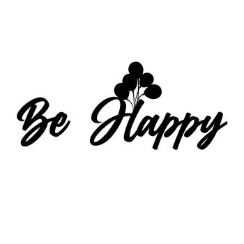 eCraftIndia "Be Happy" With Balloons Black Engineered Wood Wall Art Cutout, Ready to Hang Home Decor 1