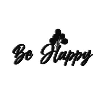eCraftIndia "Be Happy" With Balloons Black Engineered Wood Wall Art Cutout, Ready to Hang Home Decor 2