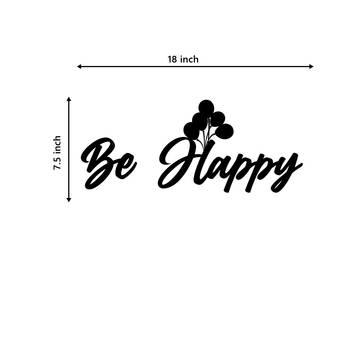 eCraftIndia "Be Happy" With Balloons Black Engineered Wood Wall Art Cutout, Ready to Hang Home Decor 3