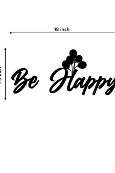 eCraftIndia "Be Happy" With Balloons Black Engineered Wood Wall Art Cutout, Ready to Hang Home Decor