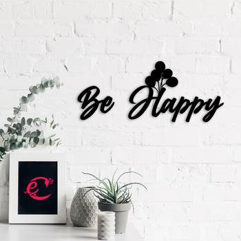 eCraftIndia "Be Happy" With Balloons Black Engineered Wood Wall Art Cutout, Ready to Hang Home Decor 4