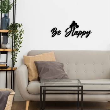 eCraftIndia "Be Happy" With Balloons Black Engineered Wood Wall Art Cutout, Ready to Hang Home Decor 5