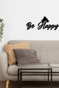eCraftIndia "Be Happy" With Balloons Black Engineered Wood Wall Art Cutout, Ready to Hang Home Decor