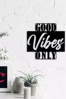 eCraftIndia "Good Vibes Only" Black Engineered Wood Wall Art Cutout, Ready to Hang Home Decor