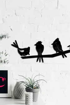 eCraftIndia "Birds on a Branch" Black Engineered Wood Wall Art Cutout, Ready to Hang Home Decor