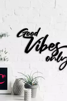 eCraftIndia "Good Vibes Only" Black Engineered Wood Wall Art Cutout, Ready to Hang Home Decor