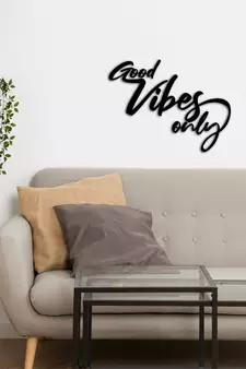 eCraftIndia "Good Vibes Only" Black Engineered Wood Wall Art Cutout, Ready to Hang Home Decor