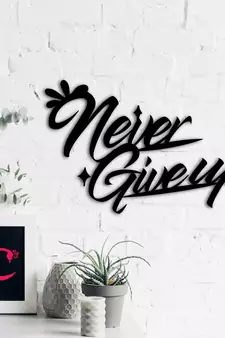 eCraftIndia "Never Give Up" Black Engineered Wood Wall Art Cutout, Ready to Hang Home Decor