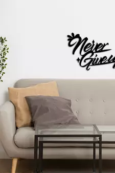 eCraftIndia "Never Give Up" Black Engineered Wood Wall Art Cutout, Ready to Hang Home Decor
