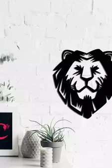 eCraftIndia "Lion Face" Black Engineered Wood Wall Art Cutout, Ready to Hang Home Decor