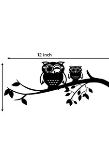 eCraftIndia "2 Owls on a Tree Branch" Black Engineered Wood Wall Art Cutout, Ready to Hang Home Decor