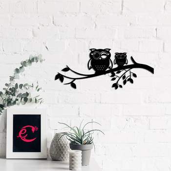 eCraftIndia "2 Owls on a Tree Branch" Black Engineered Wood Wall Art Cutout, Ready to Hang Home Decor 4
