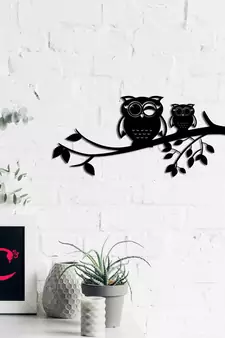 eCraftIndia "2 Owls on a Tree Branch" Black Engineered Wood Wall Art Cutout, Ready to Hang Home Decor