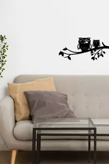 eCraftIndia "2 Owls on a Tree Branch" Black Engineered Wood Wall Art Cutout, Ready to Hang Home Decor