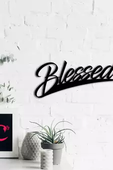 eCraftIndia "Blessed" Black Engineered Wood Wall Art Cutout, Ready to Hang Home Decor