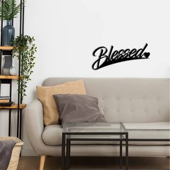 eCraftIndia "Blessed" Black Engineered Wood Wall Art Cutout, Ready to Hang Home Decor 5