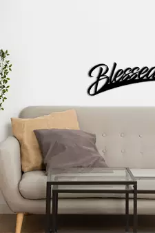 eCraftIndia "Blessed" Black Engineered Wood Wall Art Cutout, Ready to Hang Home Decor