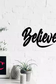 eCraftIndia "Believe" Black Engineered Wood Wall Art Cutout, Ready to Hang Home Decor