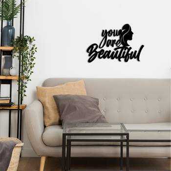 eCraftIndia "You Are Beautiful" Black Engineered Wood Wall Art Cutout, Ready to Hang Home Decor 5