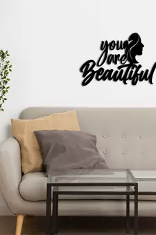 eCraftIndia "You Are Beautiful" Black Engineered Wood Wall Art Cutout, Ready to Hang Home Decor