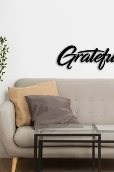 eCraftIndia "Grateful" Black Engineered Wood Wall Art Cutout, Ready to Hang Home Decor