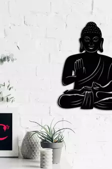 eCraftIndia "Buddha" Black Engineered Wood Wall Art Cutout, Ready to Hang Home Decor