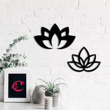 eCraftIndia "2 Lotus" Black Engineered Wood Wall Art Cutout, Ready to Hang Home Decor 4
