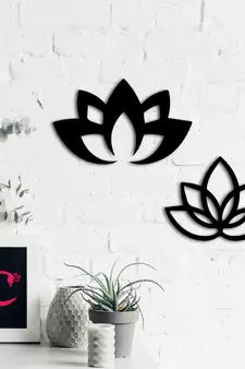 eCraftIndia "2 Lotus" Black Engineered Wood Wall Art Cutout, Ready to Hang Home Decor
