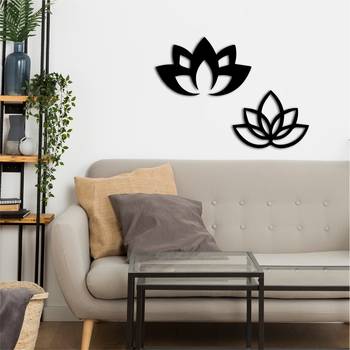 eCraftIndia "2 Lotus" Black Engineered Wood Wall Art Cutout, Ready to Hang Home Decor 5
