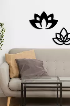 eCraftIndia "2 Lotus" Black Engineered Wood Wall Art Cutout, Ready to Hang Home Decor