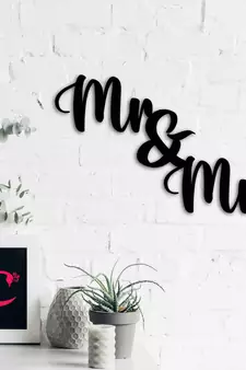 eCraftIndia "Mr & Mrs" Black Engineered Wood Wall Art Cutout, Ready to Hang Home Decor