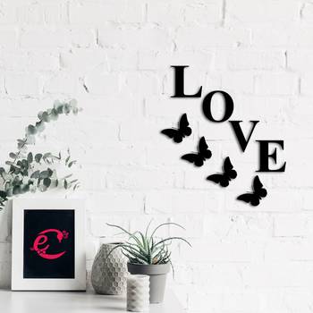 eCraftIndia "Love with Butterfly" Black Engineered Wood Wall Art Cutout, Ready to Hang Home Decor 4