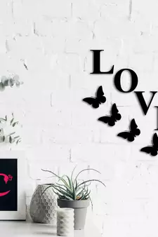eCraftIndia "Love with Butterfly" Black Engineered Wood Wall Art Cutout, Ready to Hang Home Decor