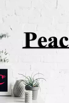 eCraftIndia "Peace" Black Engineered Wood Wall Art Cutout, Ready to Hang Home Decor