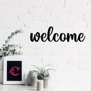 eCraftIndia "Welcome" Black Engineered Wood Wall Art Cutout, Ready to Hang Home Decor 4