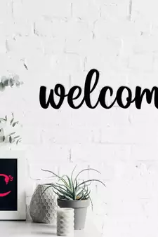 eCraftIndia "Welcome" Black Engineered Wood Wall Art Cutout, Ready to Hang Home Decor
