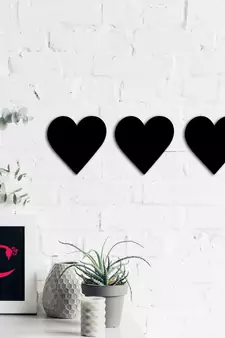 eCraftIndia Set of 3 "Hearts" Black Engineered Wood Wall Art Cutout, Ready to Hang Home Decor