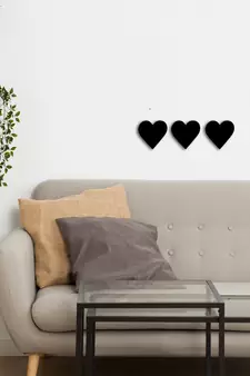 eCraftIndia Set of 3 "Hearts" Black Engineered Wood Wall Art Cutout, Ready to Hang Home Decor