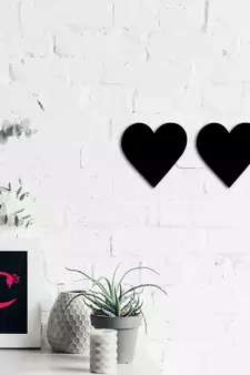 eCraftIndia Set of 2 "Hearts" Black Engineered Wood Wall Art Cutout, Ready to Hang Home Decor