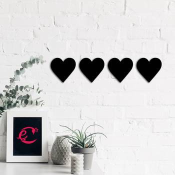 eCraftIndia Set of 4 "Hearts" Black Engineered Wood Wall Art Cutout, Ready to Hang Home Decor 4