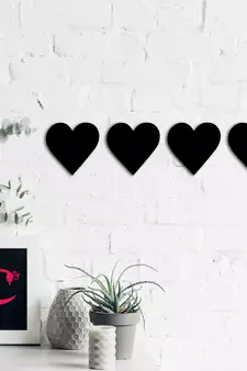 eCraftIndia Set of 4 "Hearts" Black Engineered Wood Wall Art Cutout, Ready to Hang Home Decor