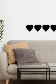 eCraftIndia Set of 4 "Hearts" Black Engineered Wood Wall Art Cutout, Ready to Hang Home Decor